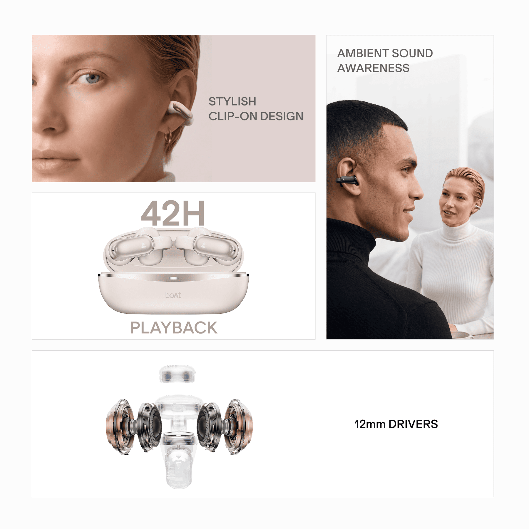 boAt Airdopes Clip | Open-Ear Earbuds with 42 Hours Playback & Air Conduction Tech