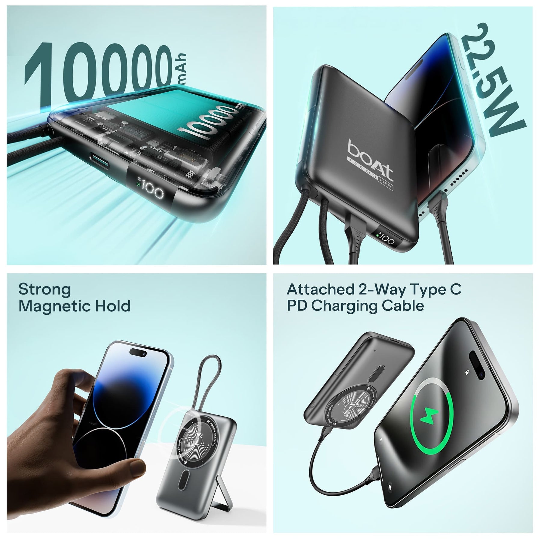 Energyshroom PB330 Pro Magnacharge | 10000mAh Qi2 Magnetic Wireless Powerbank with 15W Wireless Charging, 22.5W Wired Fast Charging & Foldable Stand