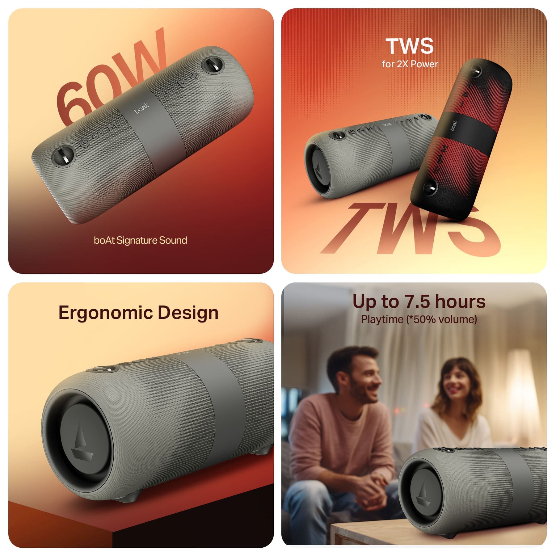 boAt Stone 1200 Pro | Bluetooth Speaker with 60W Sound, 7.5H Playback & TWS Mode