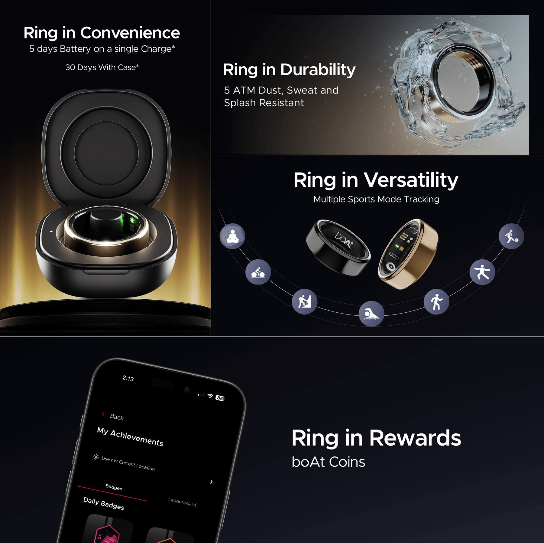 boAt Smart Ring Active | Smart Ring with Stainless Steel Design, 90% Lighter, Health Monitoring, Magnetic Charging Case