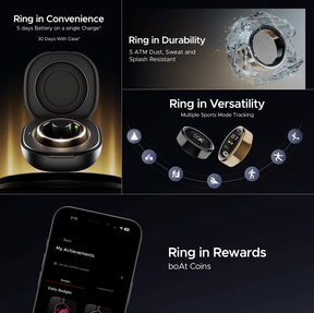 boAt Smart Ring Active | Smart Ring with Stainless Steel Design, 90% Lighter, Health Monitoring, Magnetic Charging Case