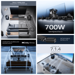 boAt Aavante Prime X | 700W 7.1.4 Channel Soundbar with Wireless Subwoofer & Satellites