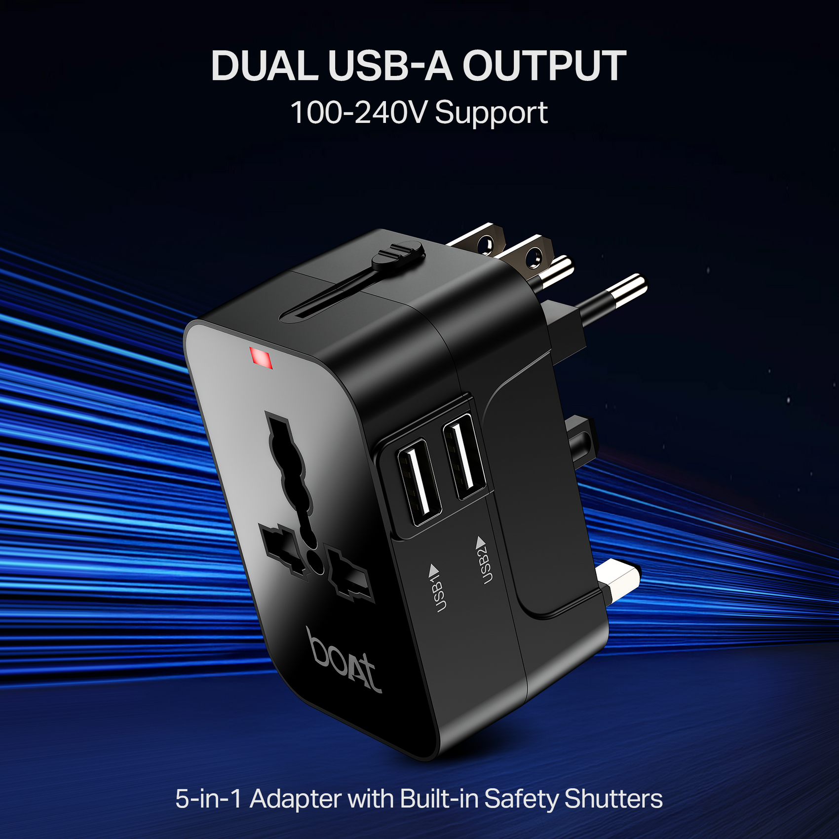 boAt Universal Adapter C10 | 5-in-1 Travel Adapter with Dual USB-A, 150 ...