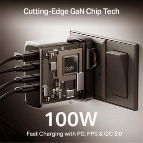 100W GaN Charger | 100W Fast Charger with GaN Chip Technology, 12-Layer Smart IC Protection, Quad-Port Charging