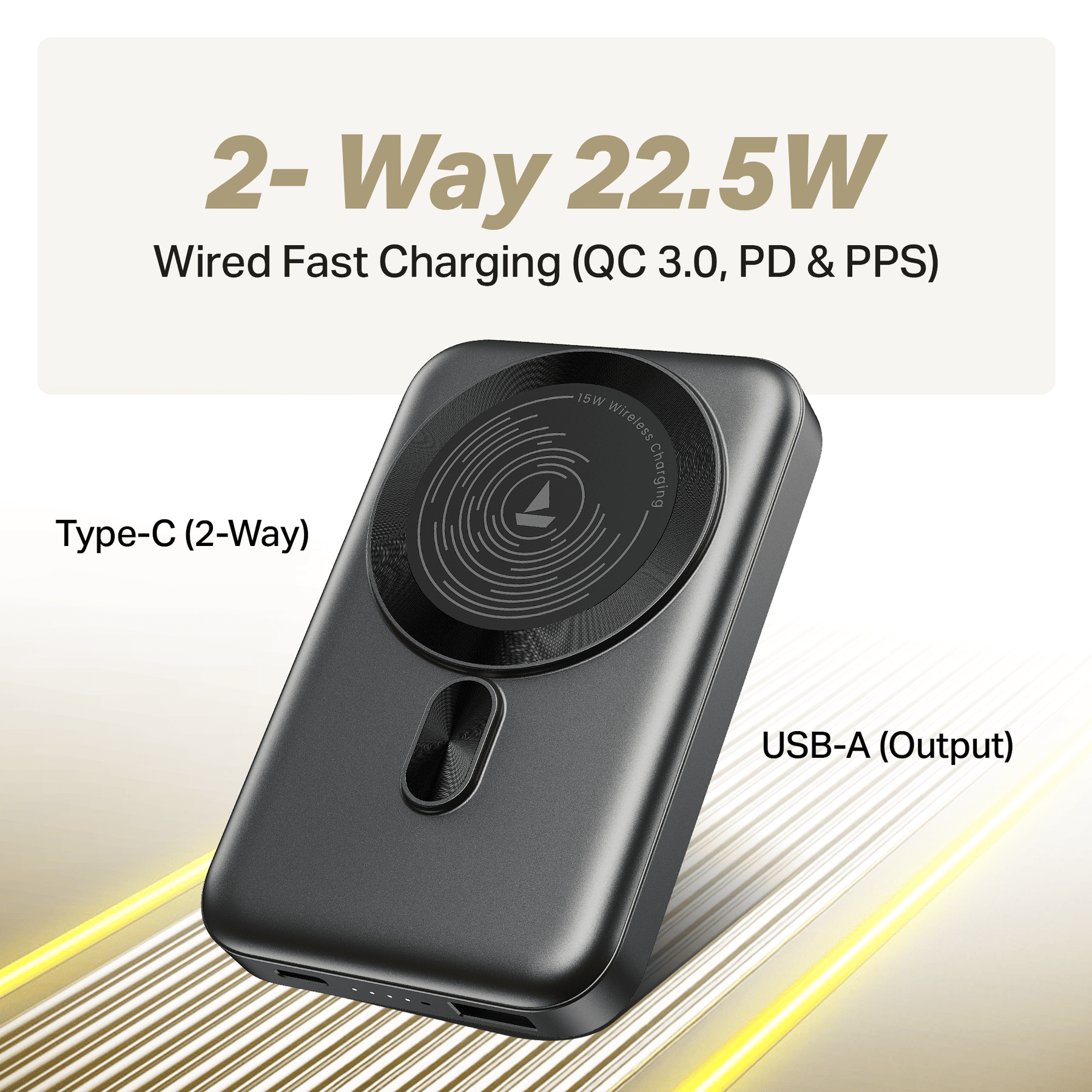 Energyshroom PB331 Magnacharge | Powerbank with 22.5W Fast Charging, 10,000mAh, 15W Magnetic Wireless Charging, 12-Layer Smart IC Protection, 3 Output Ports