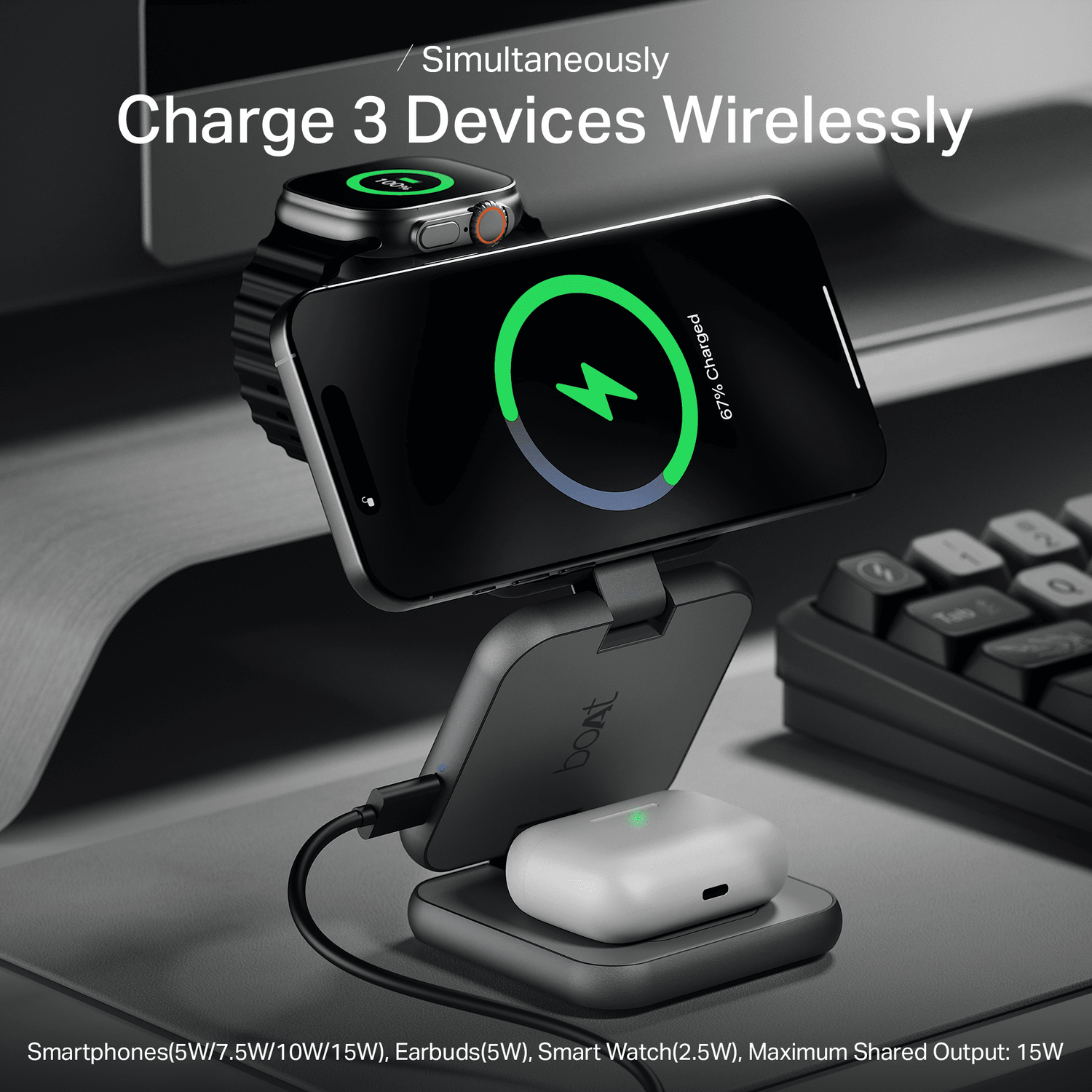boAt Flexcharge 360 | 3-in-1 Foldable Wireless Charger
