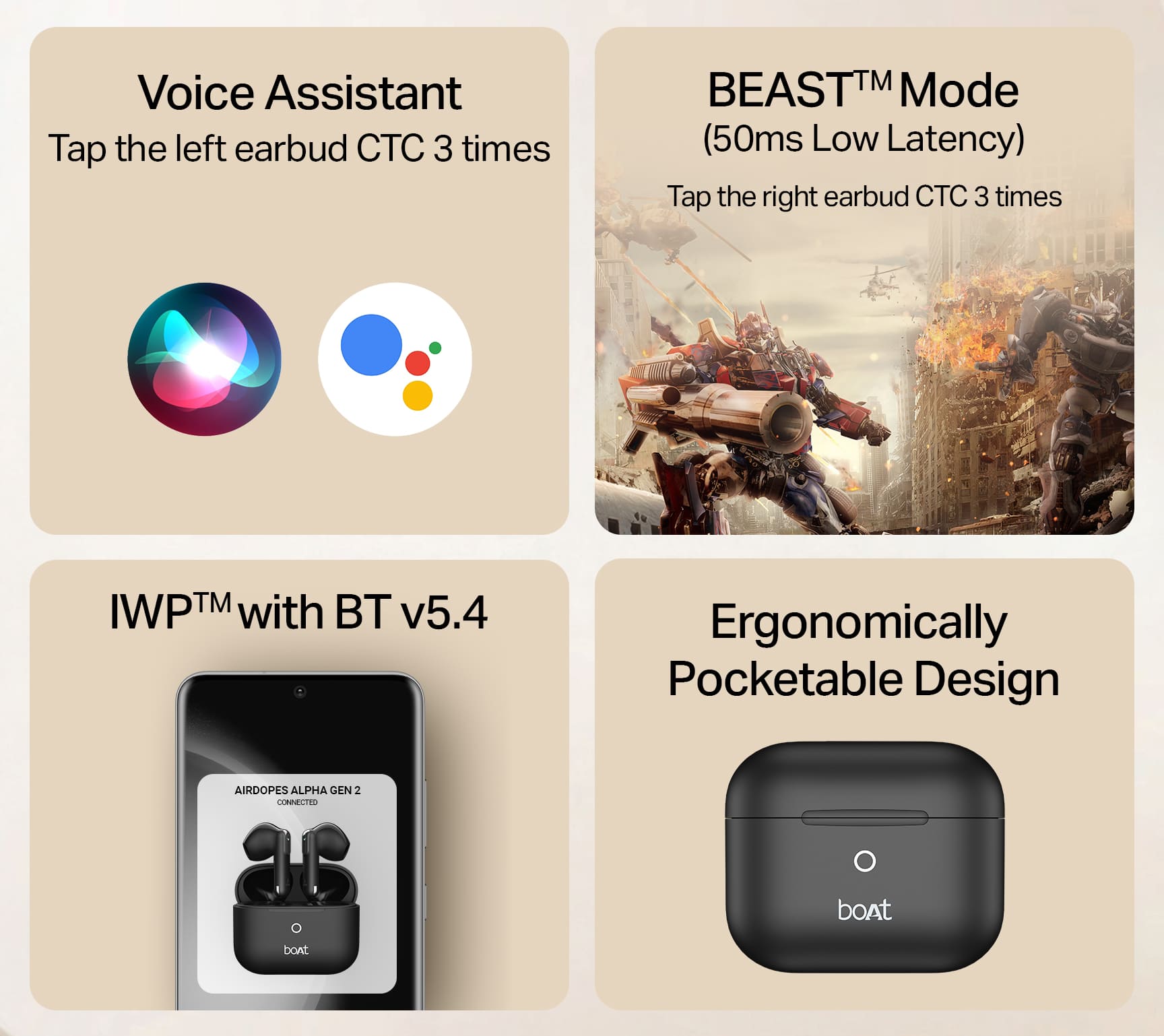 boAt Airdopes Alpha Gen 2 | Wireless Earbuds with 45 Hours Playback, BEAST™ Mode & ENx™ Calling