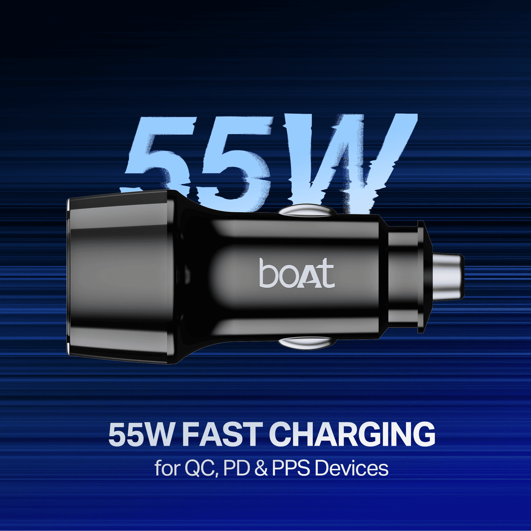 boAt Car Charger 55W | Dual Port Fast Car Charger with 55W Output, Smart IC Protection & Auto Detect Charging
