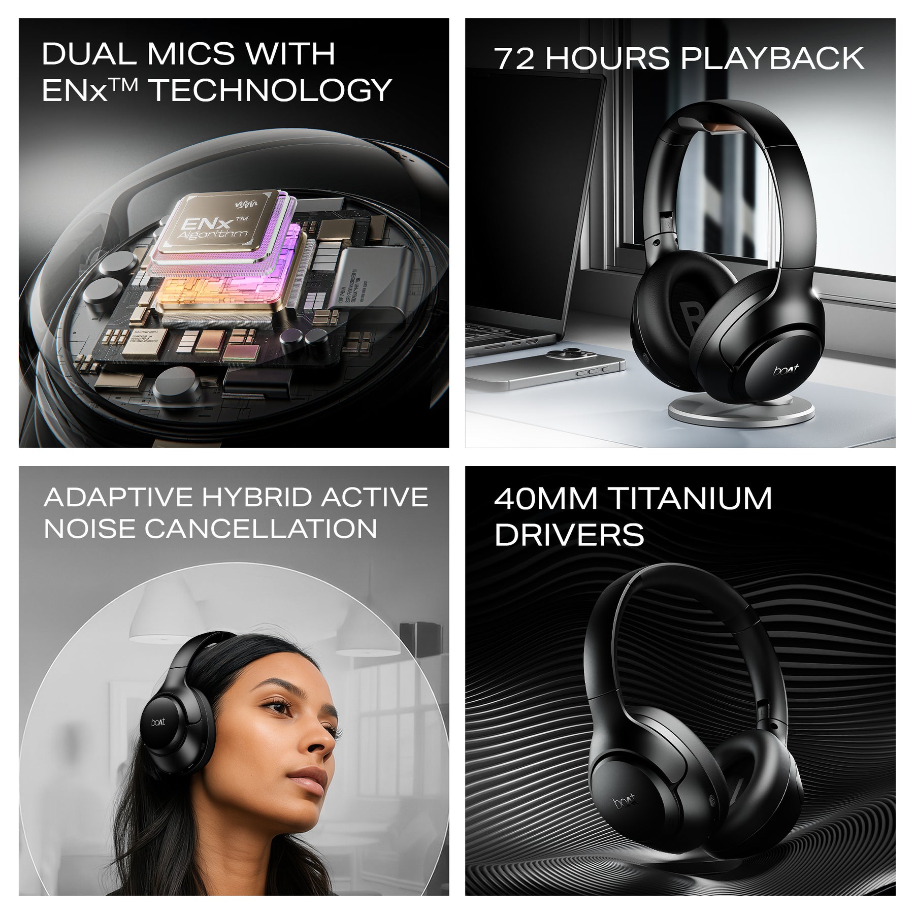 boAt Rockerz 551 ANC Pro | Wireless Headphone with 42dB Hybrid Adaptive ANC, 72 Hours Playtime, Dual Mics with ENx™ Tech