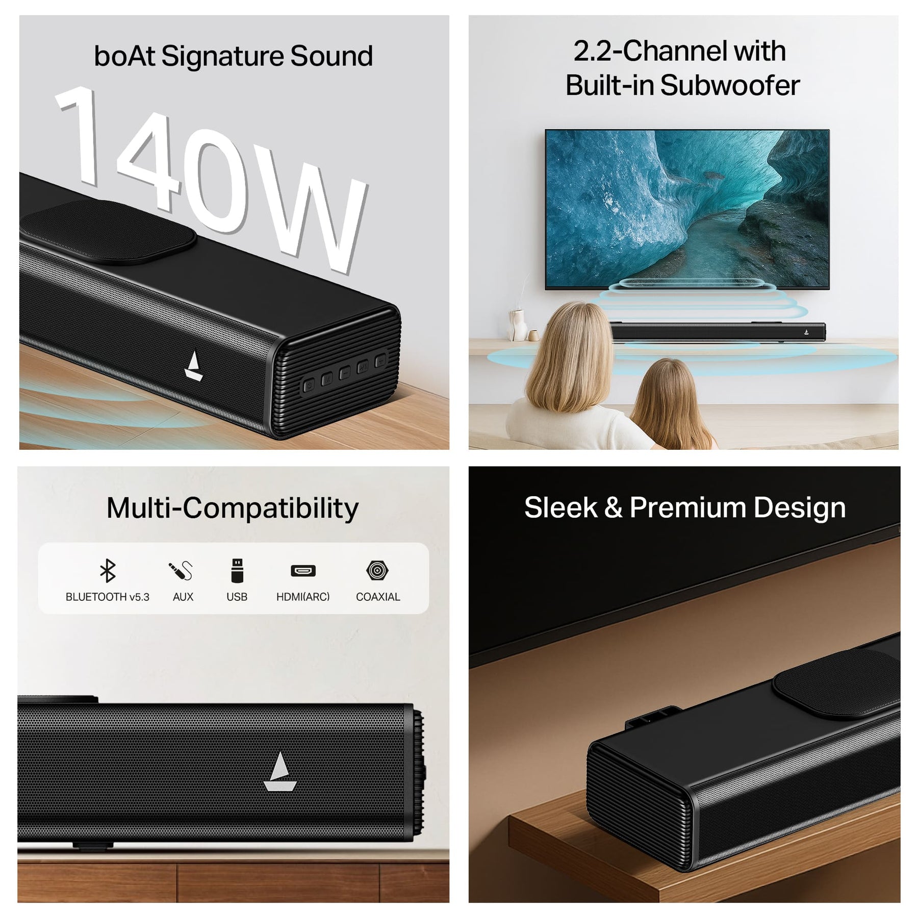 boAt Aavante 2.2 1400 | 140W 2.2 Channel Soundbar with Built-in Subwoofer & Multi-Connectivity