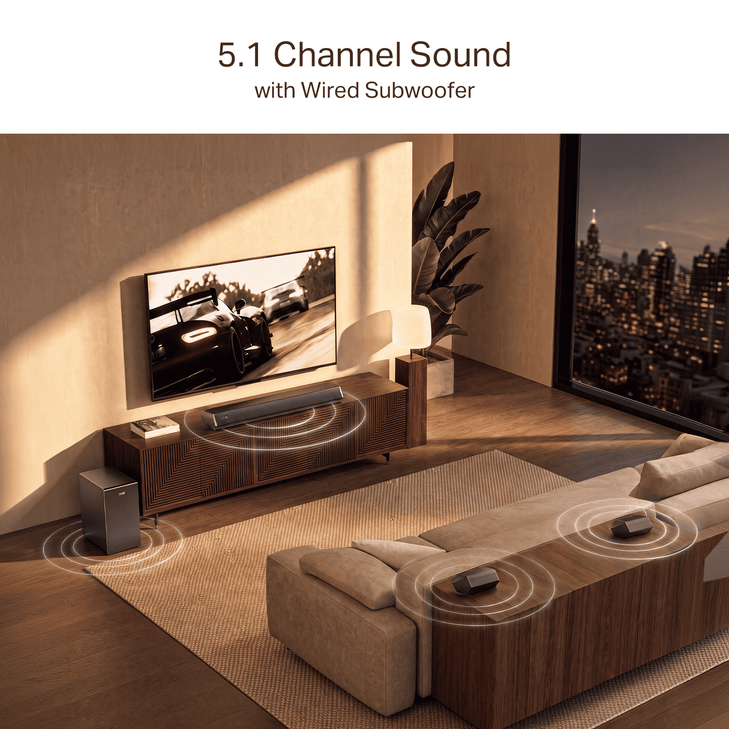 boAt Aavante Bar Prime B300 | 300W 5.1 Channel Soundbar with Wired Subwoofer & Rear Satellites