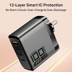 100W GaN Charger | 100W Fast Charger with GaN Chip Technology, 12-Layer Smart IC Protection, Quad-Port Charging