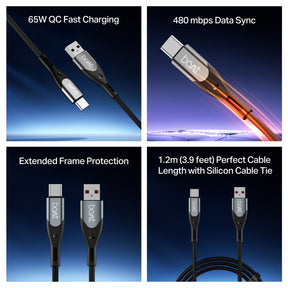 boAt Type A to C 65W Cable | Fast Charging Cable with 65W Output, 480 Mbps Data Sync & Nylon Braided Skin