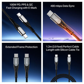 boAt Type C to C 100W Cable | Fast Charging Cable with 100W Output, 480 Mbps Data Sync & Nylon Braided Skin
