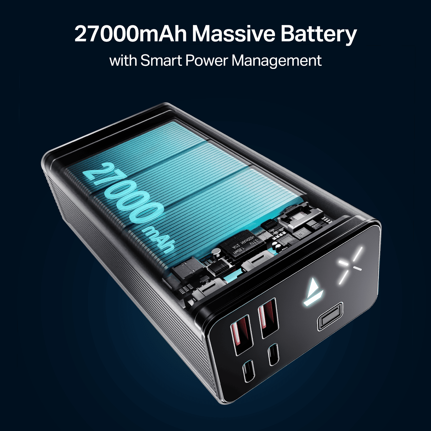 Energyshroom PB600 | Powerbank with 22.5W Fast Charging, 27000mAh, 12-Layer Protection, 4 Output Ports