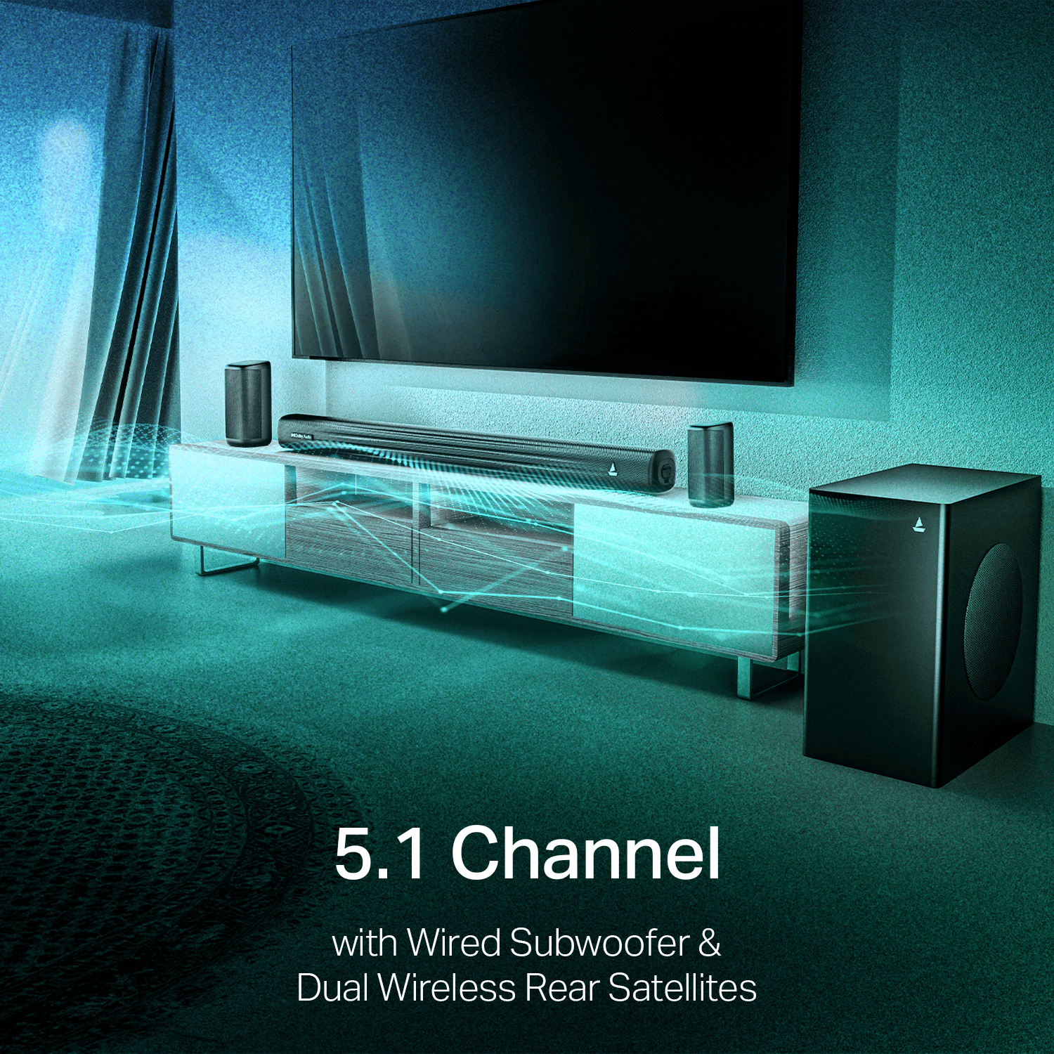 boAt Aavante Prime 5.1 5050D | 500W RMS Soundbar with Dolby Audio, Wireless Subwoofer