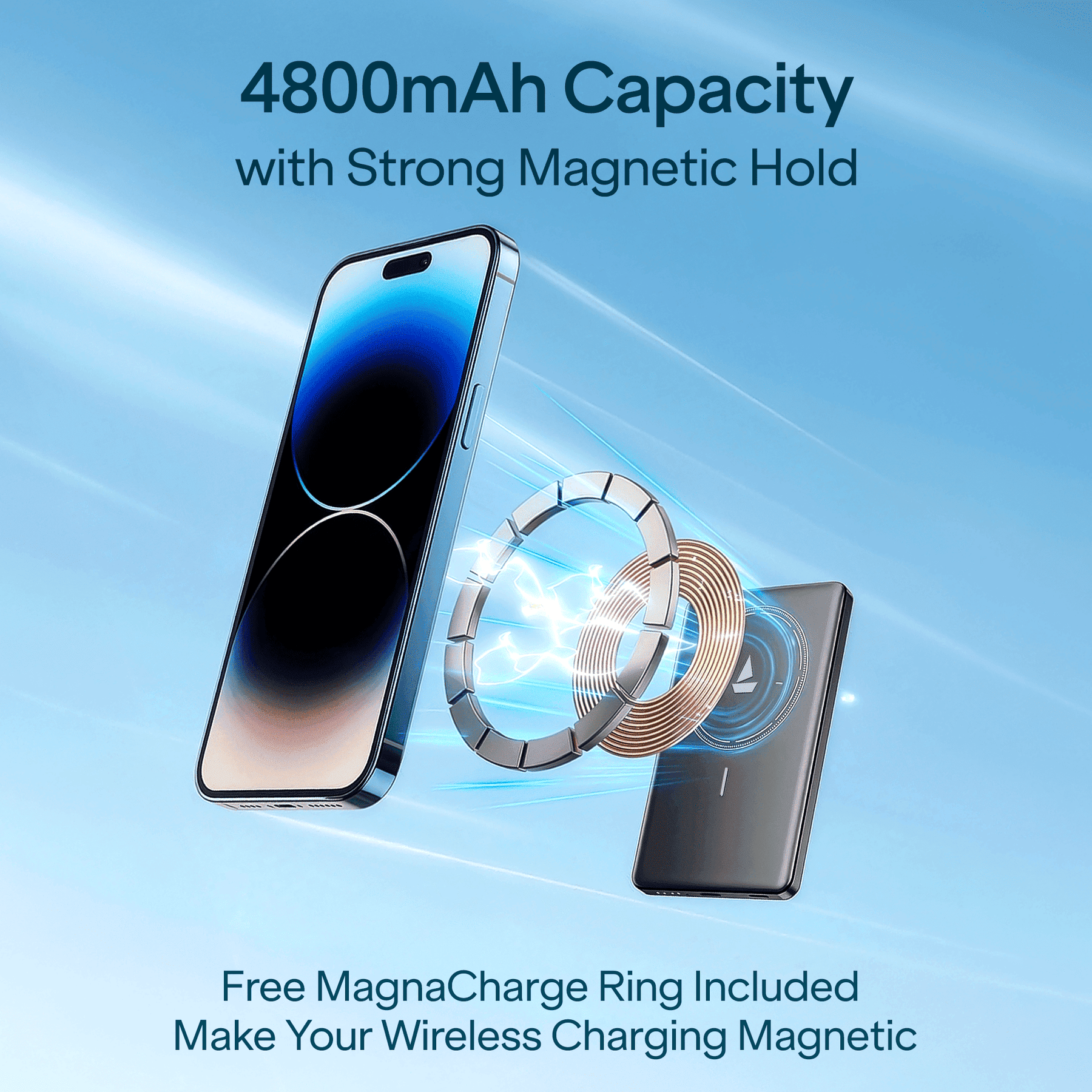 boAt Energyshroom Magnacharge Air | 4800mAh Ultra-Slim Magnetic Wireless Power Bank with 15W Wireless Charging