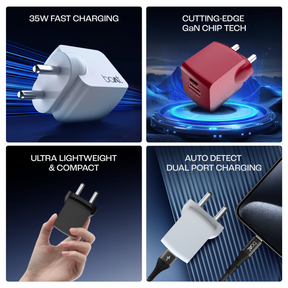 35W GAN Charger | 35W Fast Charger with GaN Chip Technology, 12 Layers of Smart IC Protection, Dual-Port Charging