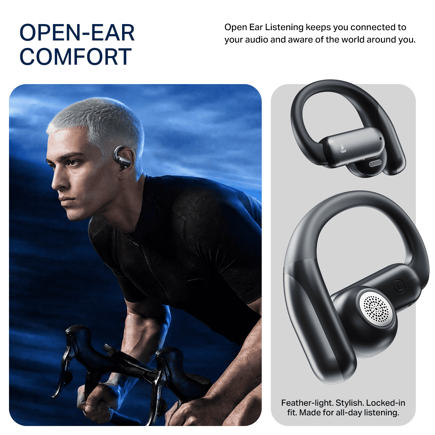 boAt Airdopes Stride | Open-Ear Earbuds with 50 Hours Playback & Spatial Audio