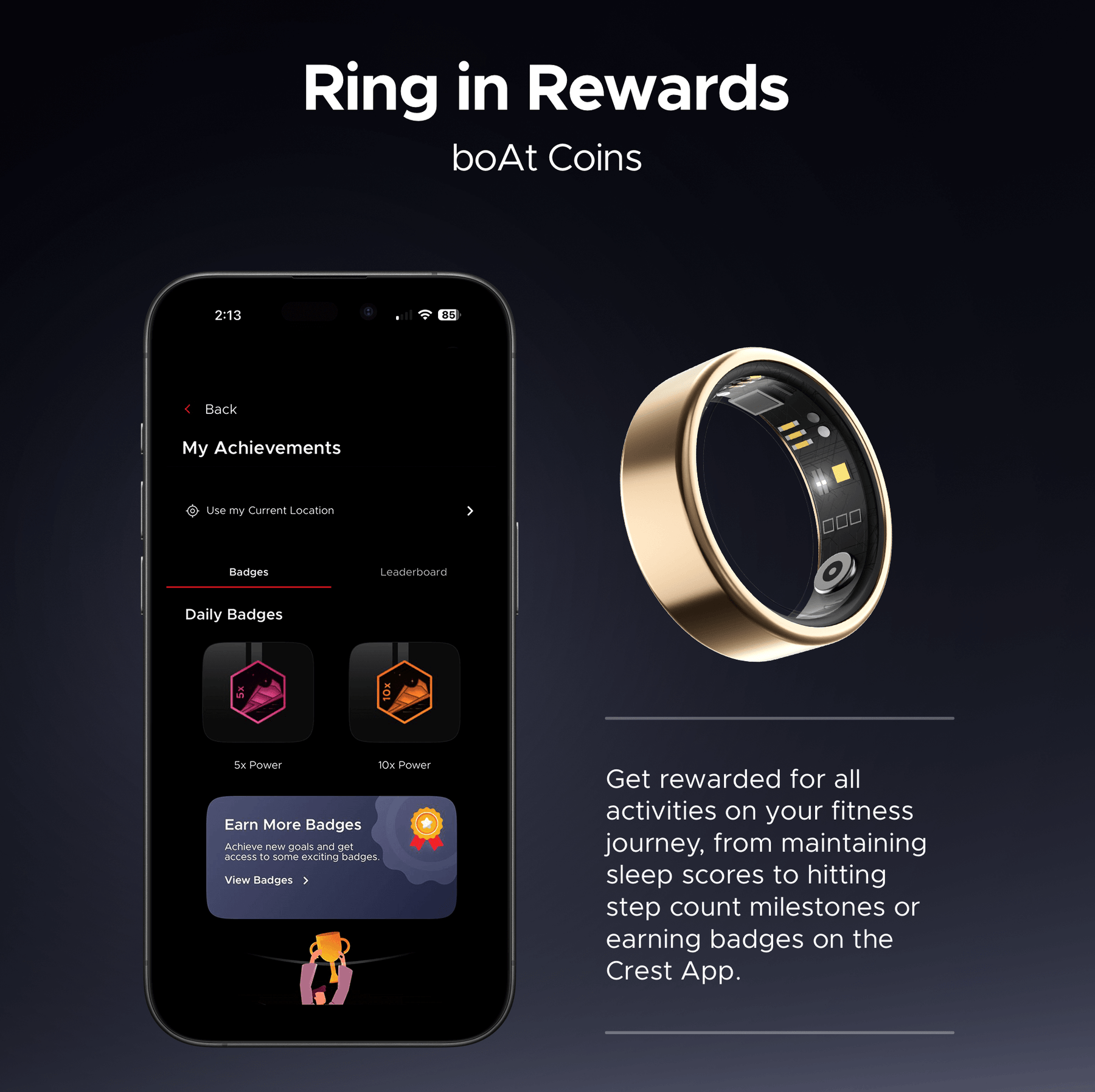 boAt Smart Ring Active | Smart Ring with Stainless Steel Design, 90% Lighter, Health Monitoring, Magnetic Charging Case