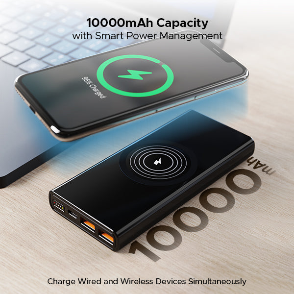 EnergyShroom PB310 Wireless Pro | Powerbank with 15W Wireless Charging, 22.5W Wired Fast Charging, 12 Layer Smart IC Protection