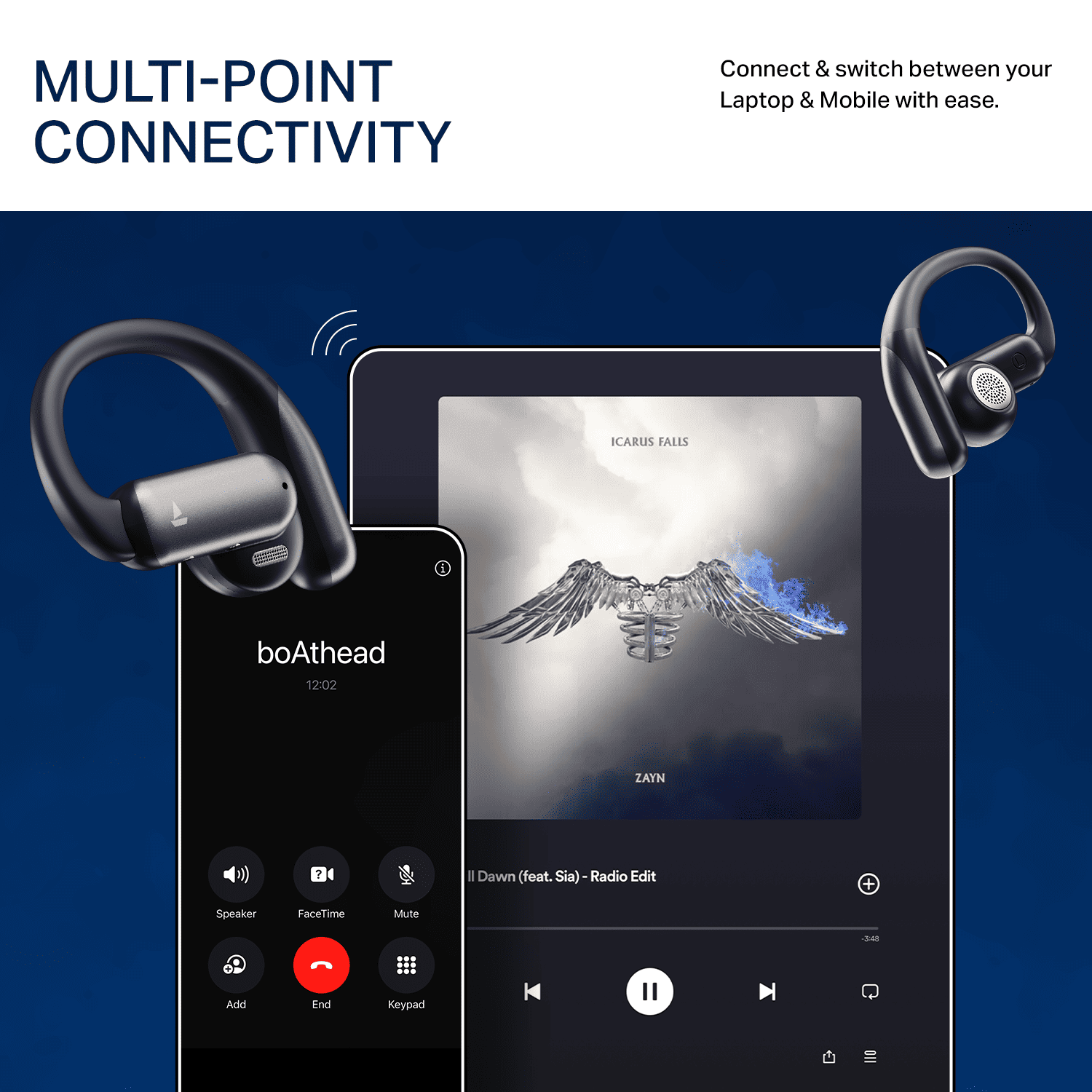 boAt Airdopes Stride | Open-Ear Earbuds with 50 Hours Playback & Spatial Audio