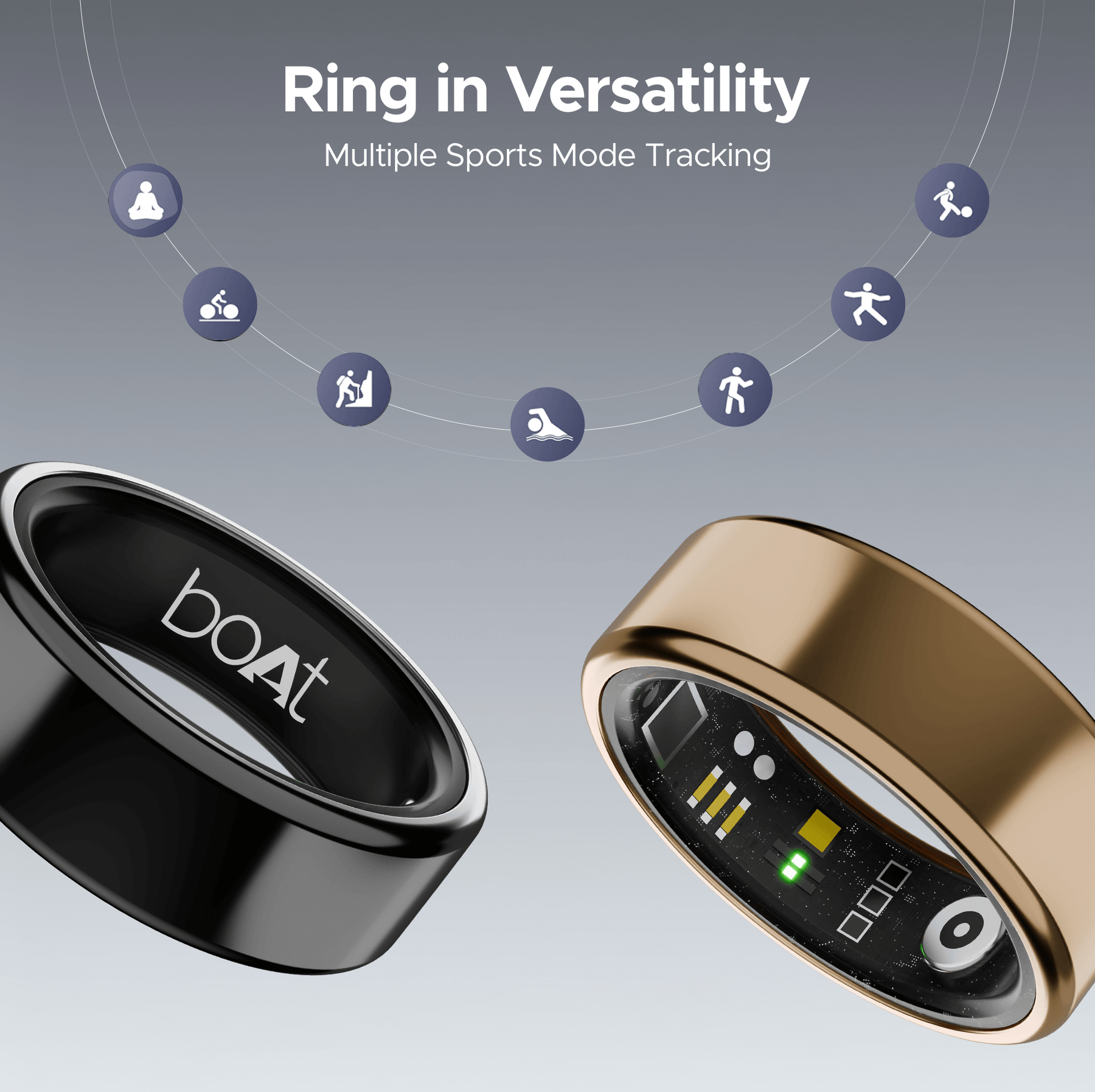 boAt Smart Ring Active | Smart Ring with Stainless Steel Design, 90% Lighter, Health Monitoring, Magnetic Charging Case