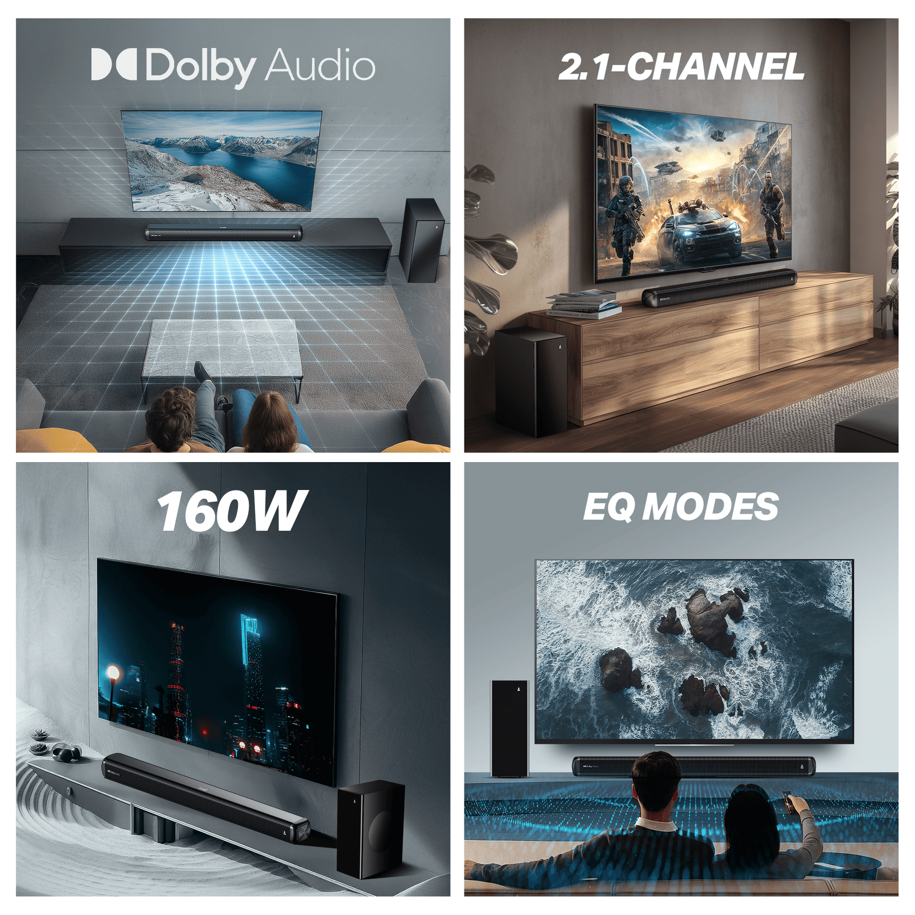 boAt Aavante 2.1 1600D | 160W 2.1 Channel Soundbar with Wired Subwoofer, Multi-Connectivity & EQ Modes