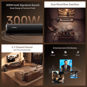 boAt Aavante Bar Prime B300 | 300W 5.1 Channel Soundbar with Wired Subwoofer & Rear Satellites