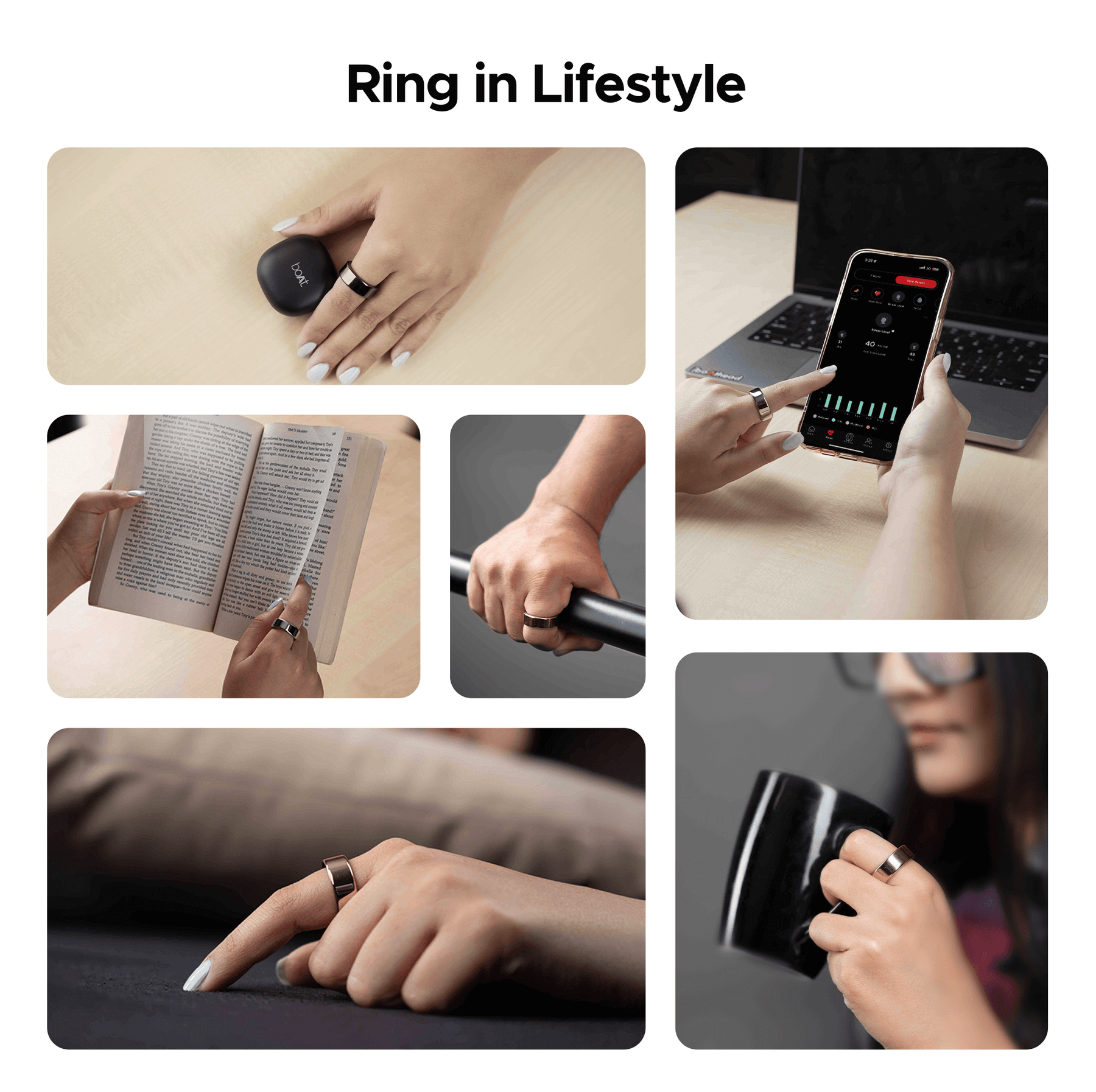 boAt Smart Ring Active | Smart Ring with Stainless Steel Design, 90% Lighter, Health Monitoring, Magnetic Charging Case