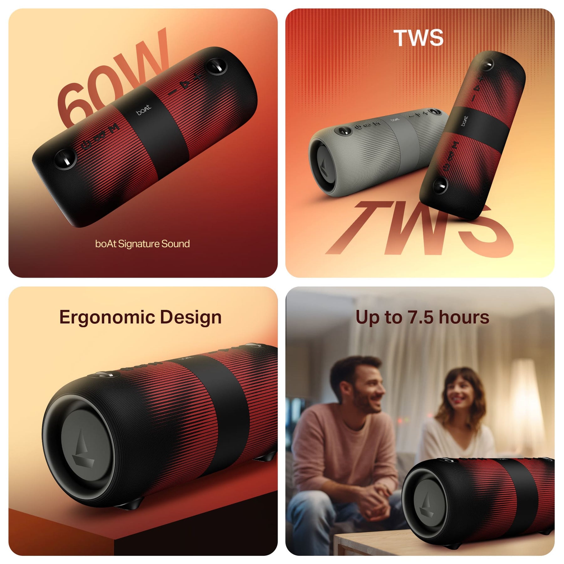 boAt Stone 1200 Pro | Bluetooth Speaker with 60W Sound, 7.5H Playback & TWS Mode