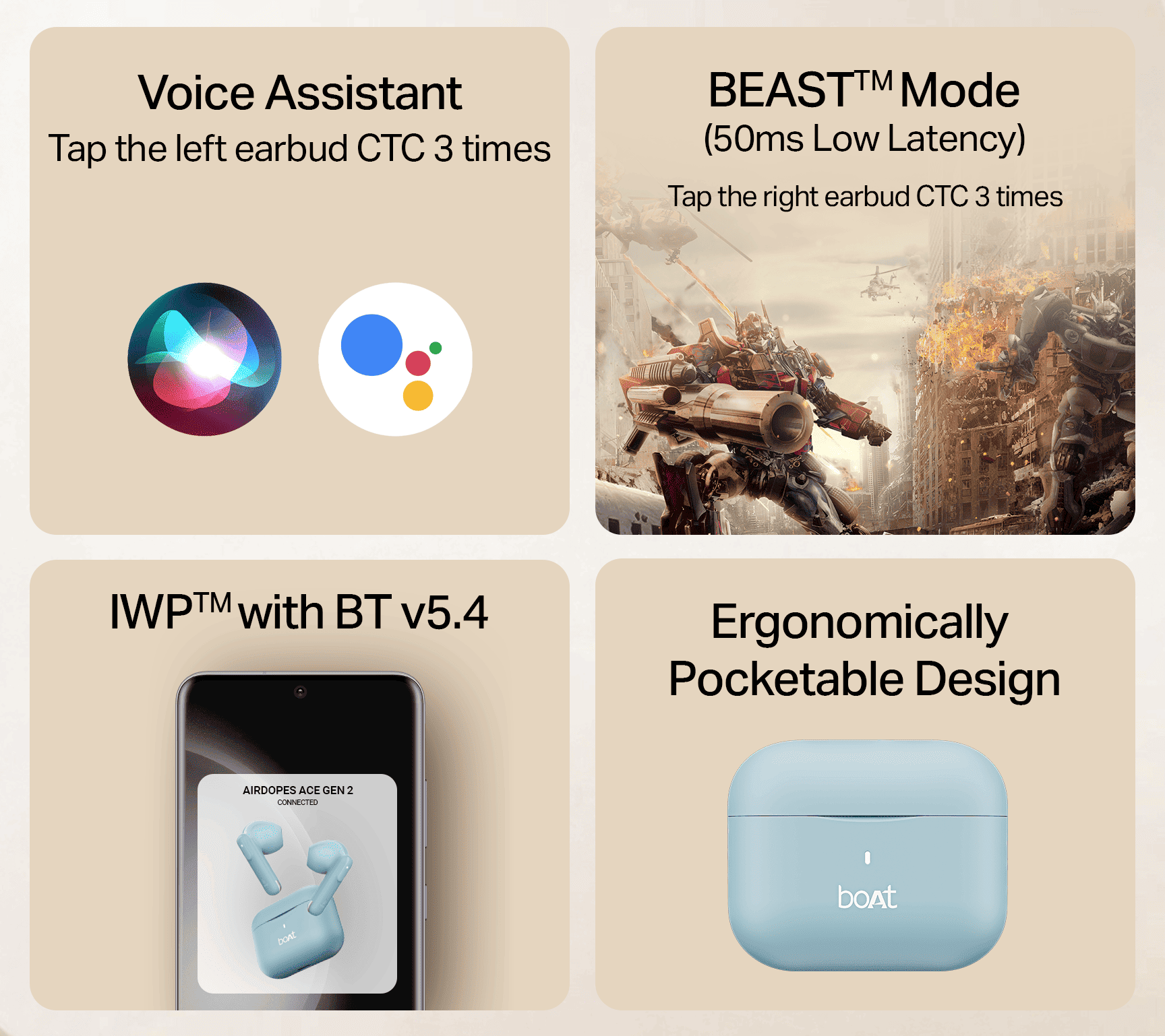 boAt Airdopes Ace Gen 2 | True Wireless Earbuds with 45 Hours Playback, ENx™ Tech & BEAST™ Mode