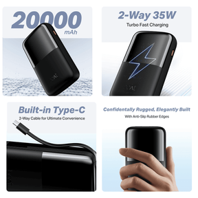 Energyshroom PB400 Turbo X | Powerbank with 35W Fast Charging, 20000mAh, 12-Layer Protection, 3 Output Ports