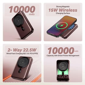Energyshroom PB331 Magnacharge | Powerbank with 22.5W Fast Charging, 10,000mAh, 15W Magnetic Wireless Charging, 12-Layer Smart IC Protection, 3 Output Ports
