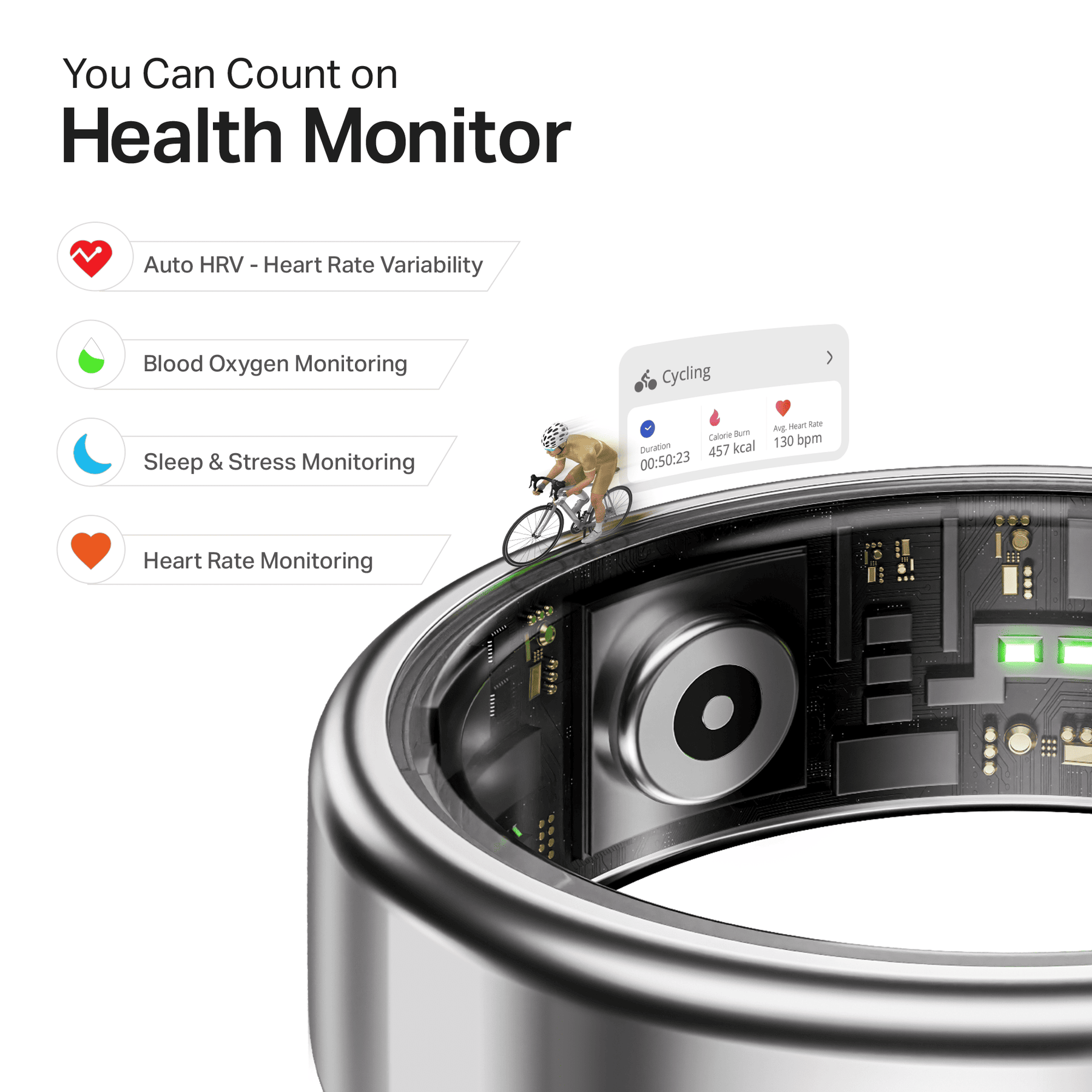 Smart Ring Active Plus | Smart Ring with Health Monitoring, Wireless Charging, Stainless Steel Build