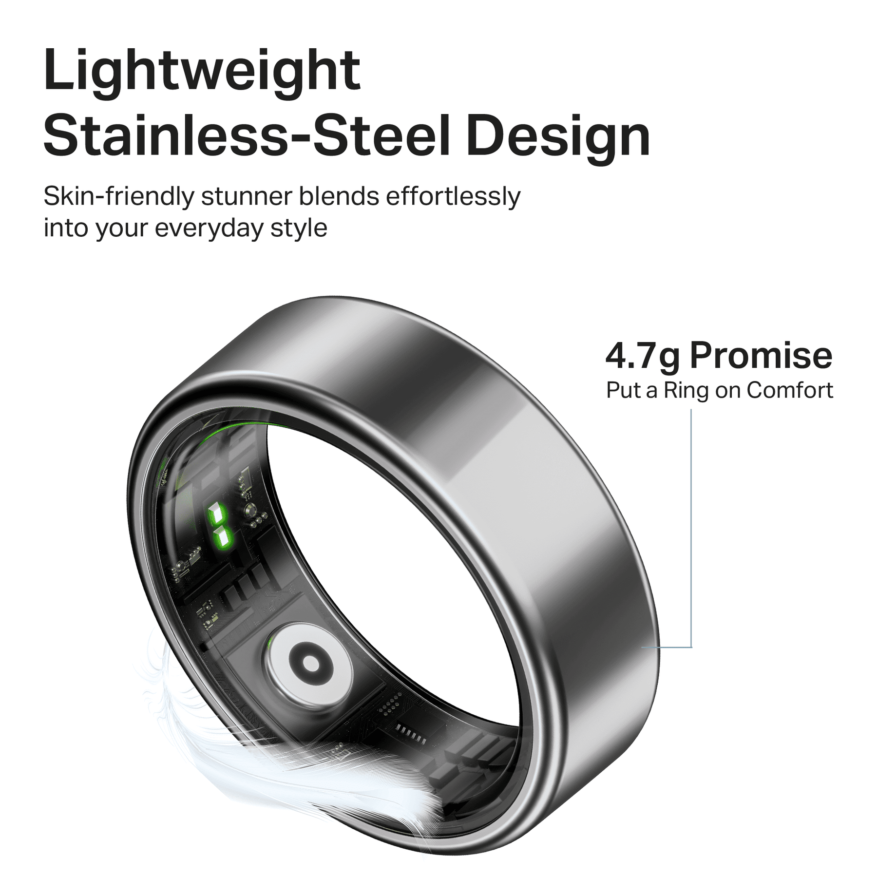 Smart Ring Active Plus | Smart Ring with Health Monitoring, Wireless Charging, Stainless Steel Build