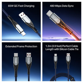 boAt Type A to C 65W Cable | Fast Charging Cable with 65W Output, 480 Mbps Data Sync & Nylon Braided Skin