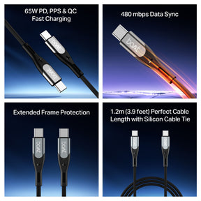 boAt Type C to C 65W Cable | Fast Charging Cable with 65W Output, 480 Mbps Data Sync & Nylon Braided Skin