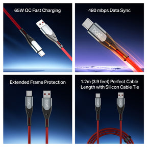 boAt Type A to C 65W Cable | Fast Charging Cable with 65W Output, 480 Mbps Data Sync & Nylon Braided Skin