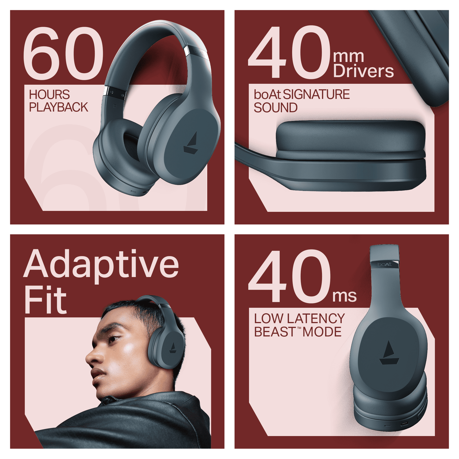 boAt Rockerz 412 | Wireless Headphones with 40mm Drivers, BEAST™ Mode, ENx™ Tech & 60H Playback