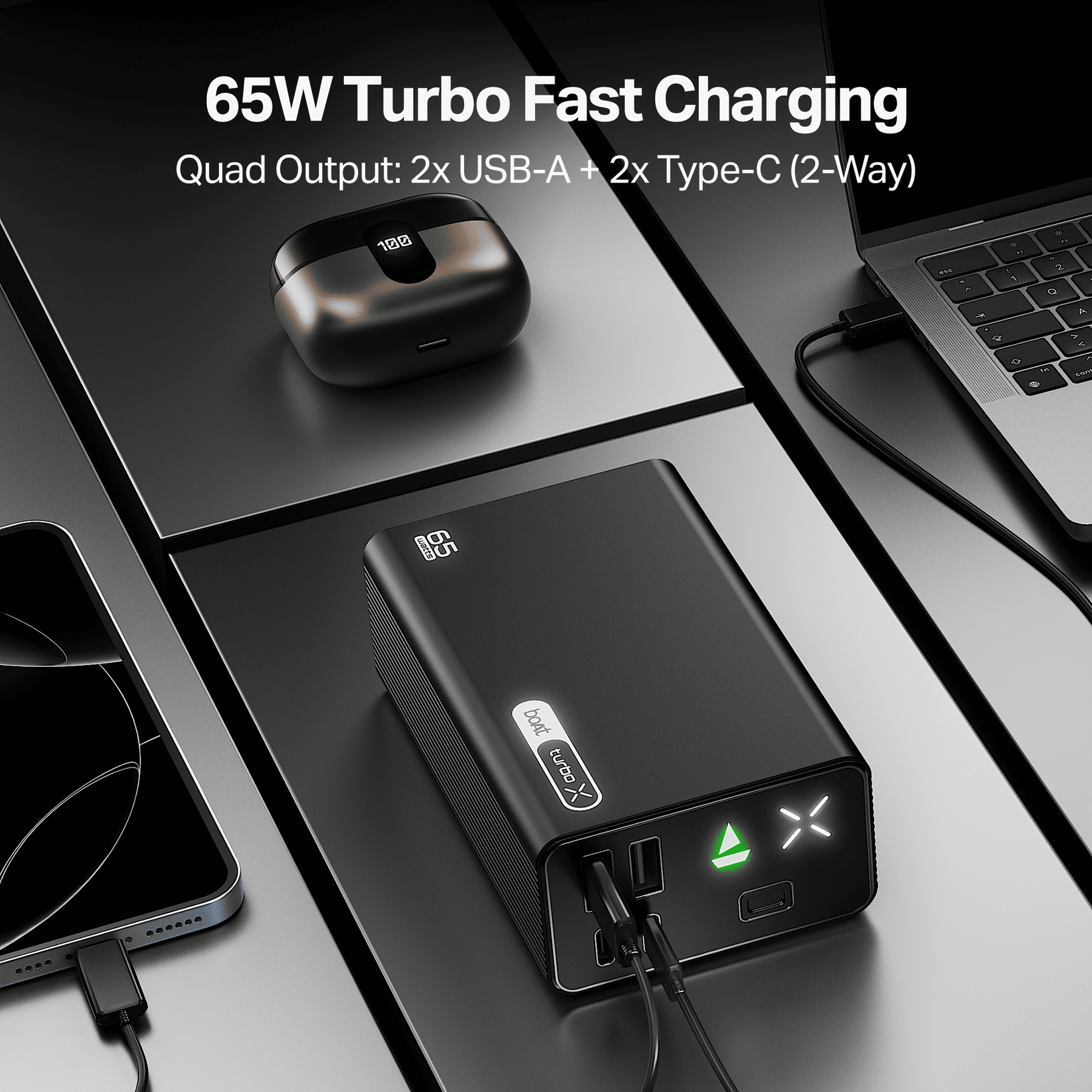 boAt Energyshroom PB665 Turbo X | 30000mAh Power Bank with 65W Turbo Fast Charging