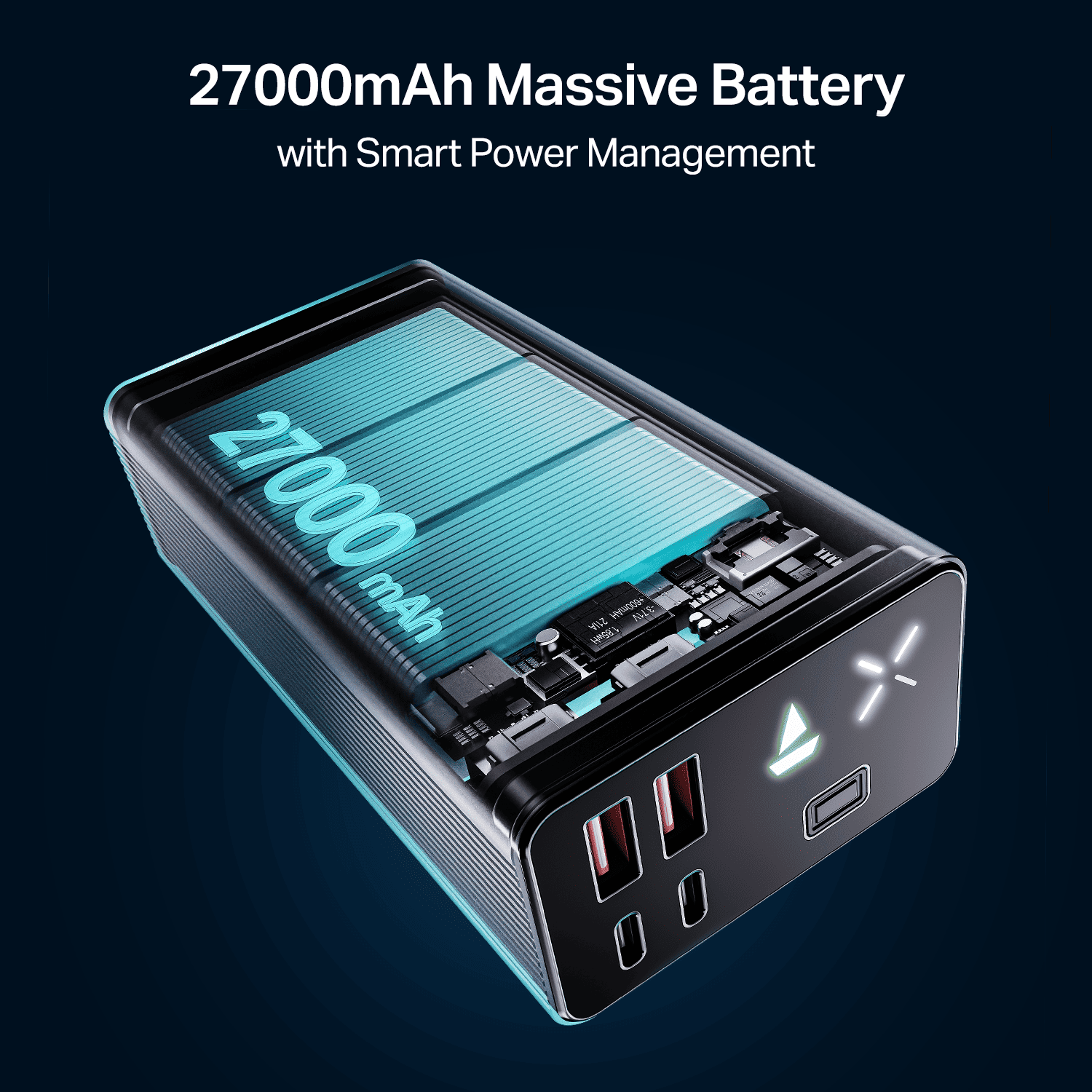 Energyshroom PB600 | Powerbank with 22.5W Fast Charging, 27000mAh, 12-Layer Protection, 4 Output Ports