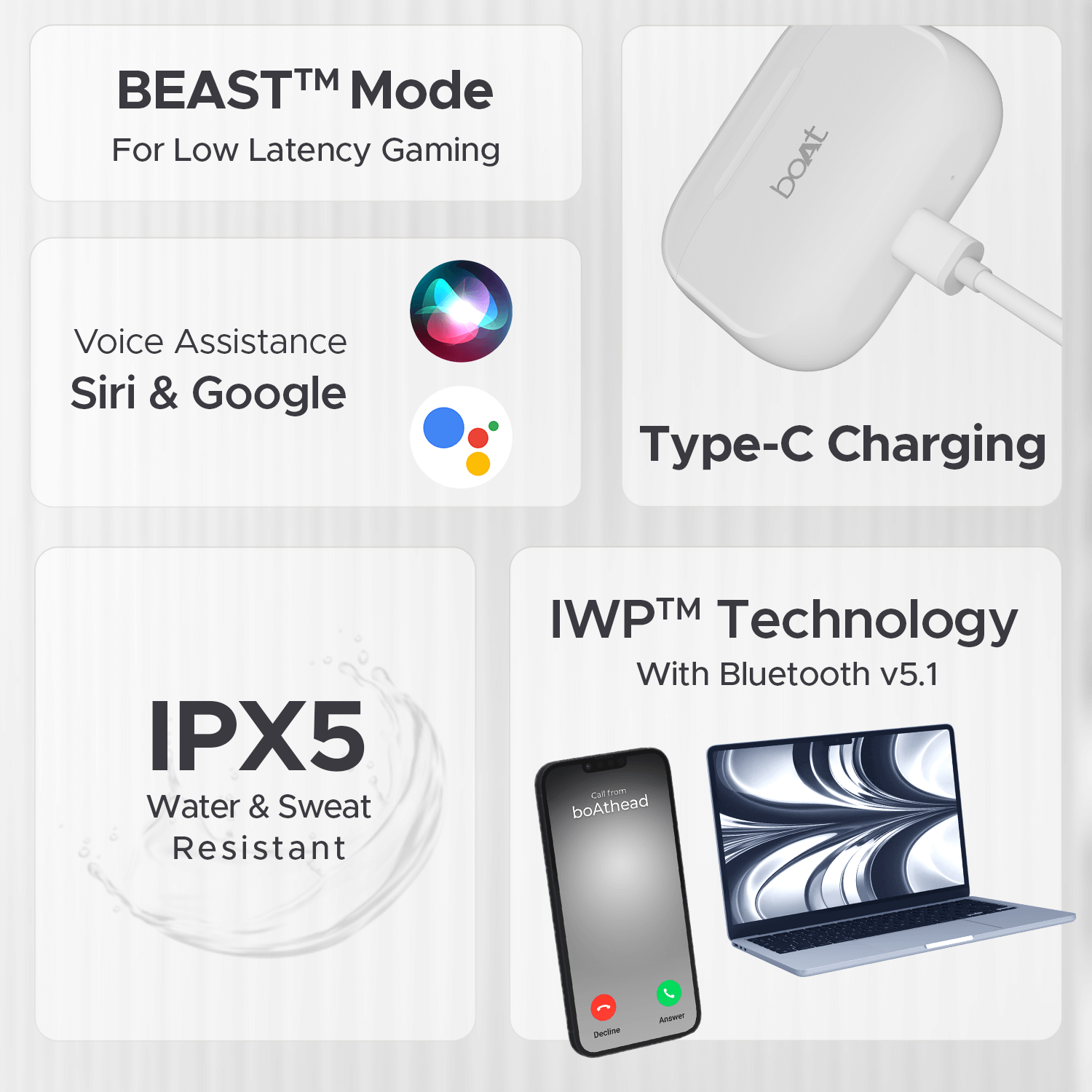 boAt Airdopes 161 | Wireless Earbuds with Massive Playback of upto 40 Hours, IPX5 Water & Sweat Resistance, IWP Technology, Type C Interface