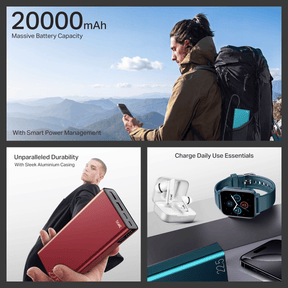 Energyshroom PB401 | Powerbank with 20000mAh Lithium Polymer Battery, Multiple Ports for Simultaneous Charging