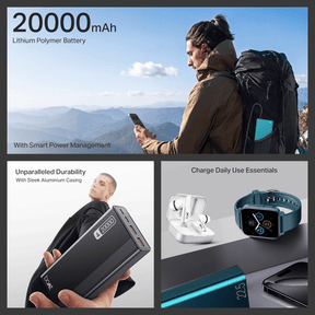 Energyshroom PB401 | Powerbank with 20000mAh Lithium Polymer Battery, Multiple Ports for Simultaneous Charging