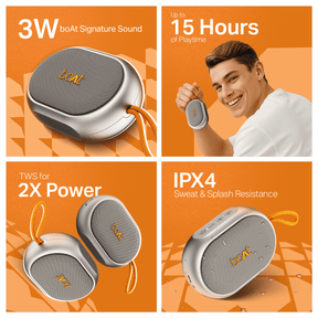 boAt Stone 110 | Portable Bluetooth Speaker with 3W Sound, 15H Playback, TWS feature & IPX4 Resistance