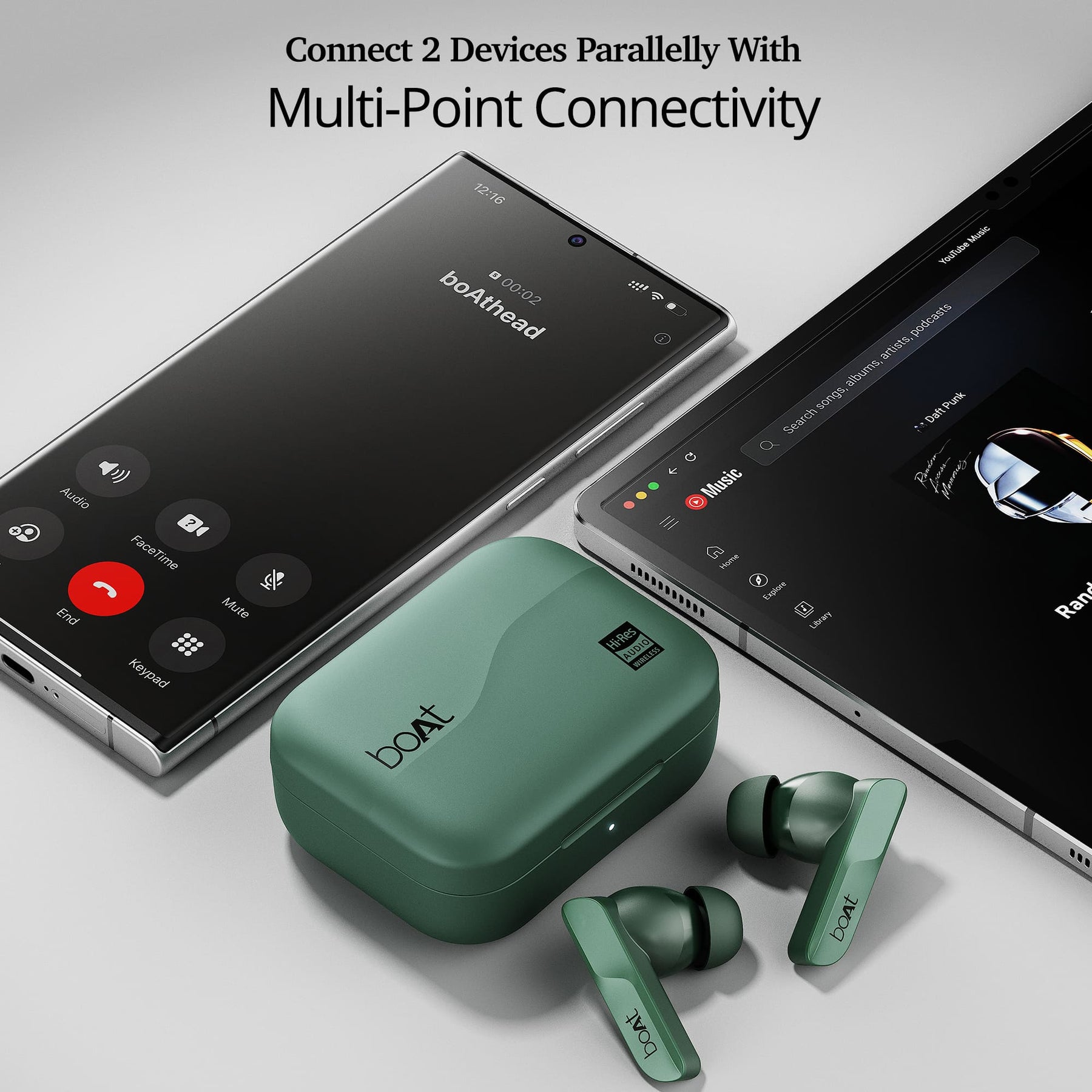 boAt Airdopes 800 HiDef | Wireless Earbuds with 40 Hours Playback, High-Res Audio with LDAC, AI ENx Technology