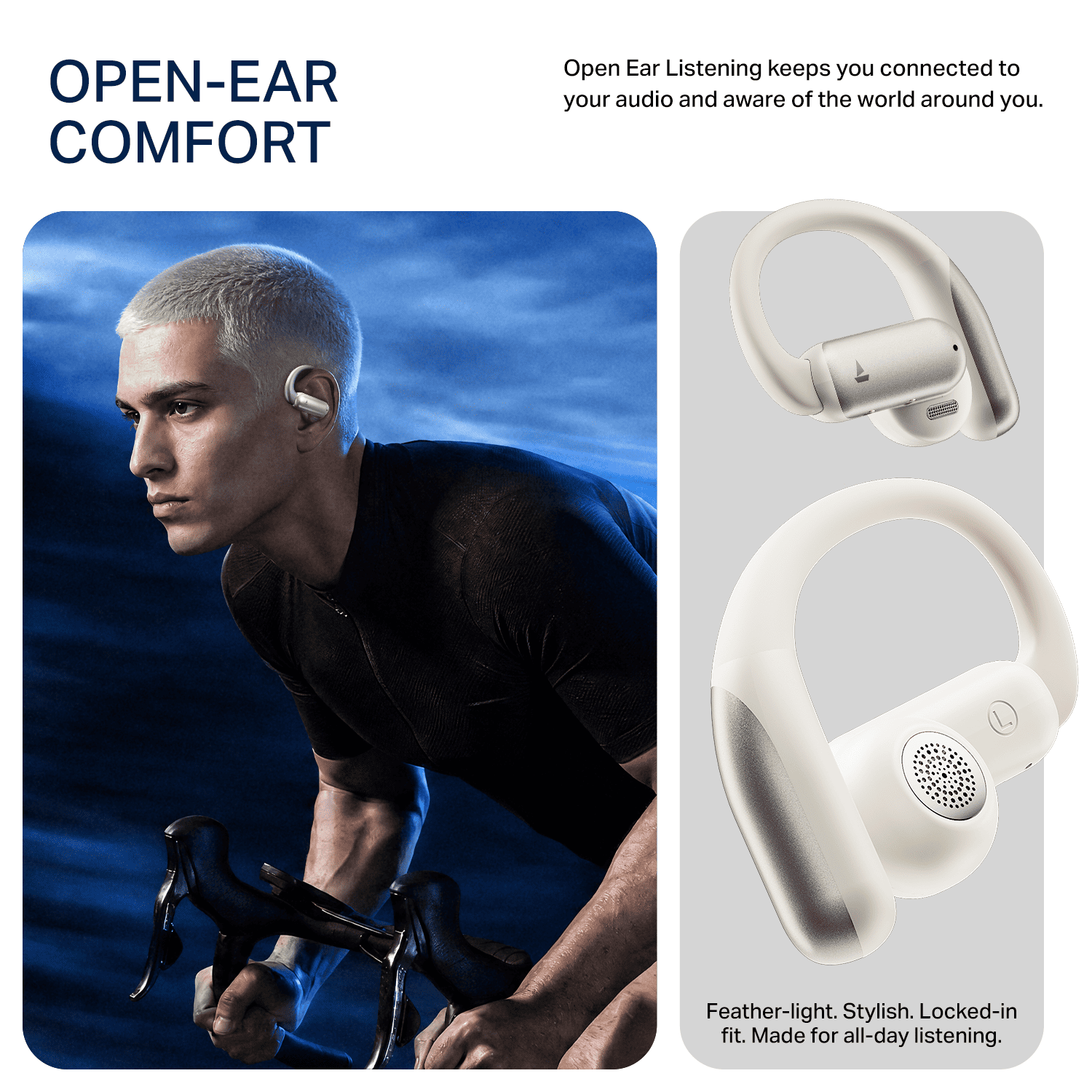 boAt Airdopes Stride | Open-Ear Earbuds with 50 Hours Playback & Spatial Audio