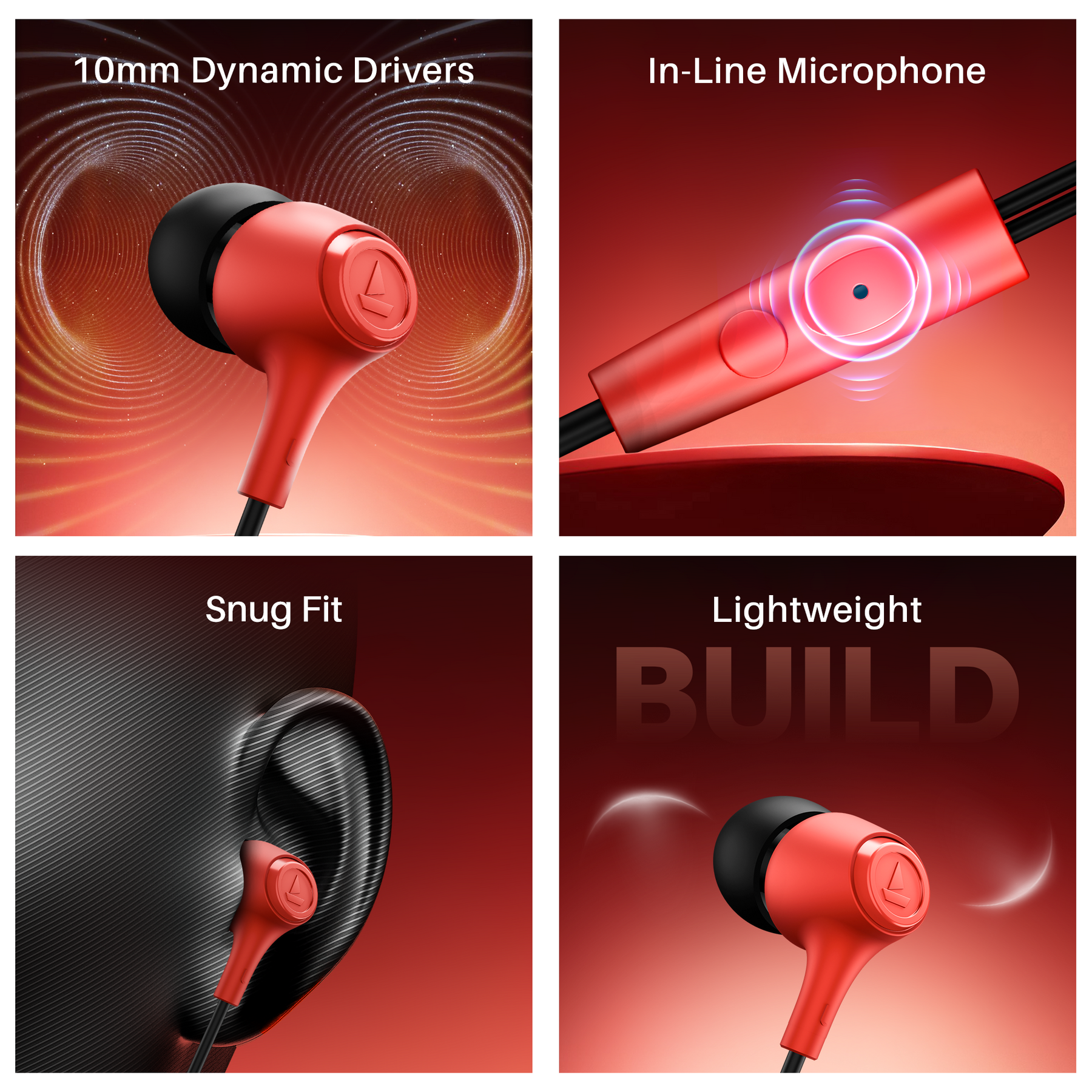 Bassheads 95 | Wired Earphone with 10mm Drivers, 120cm Cable Length, In-line Mic, Lightweight Build, 3.5mm Jack