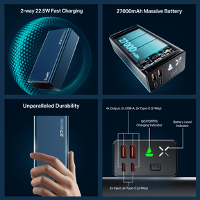 Energyshroom PB600 | Powerbank with 22.5W Fast Charging, 27000mAh, 12-Layer Protection, 4 Output Ports